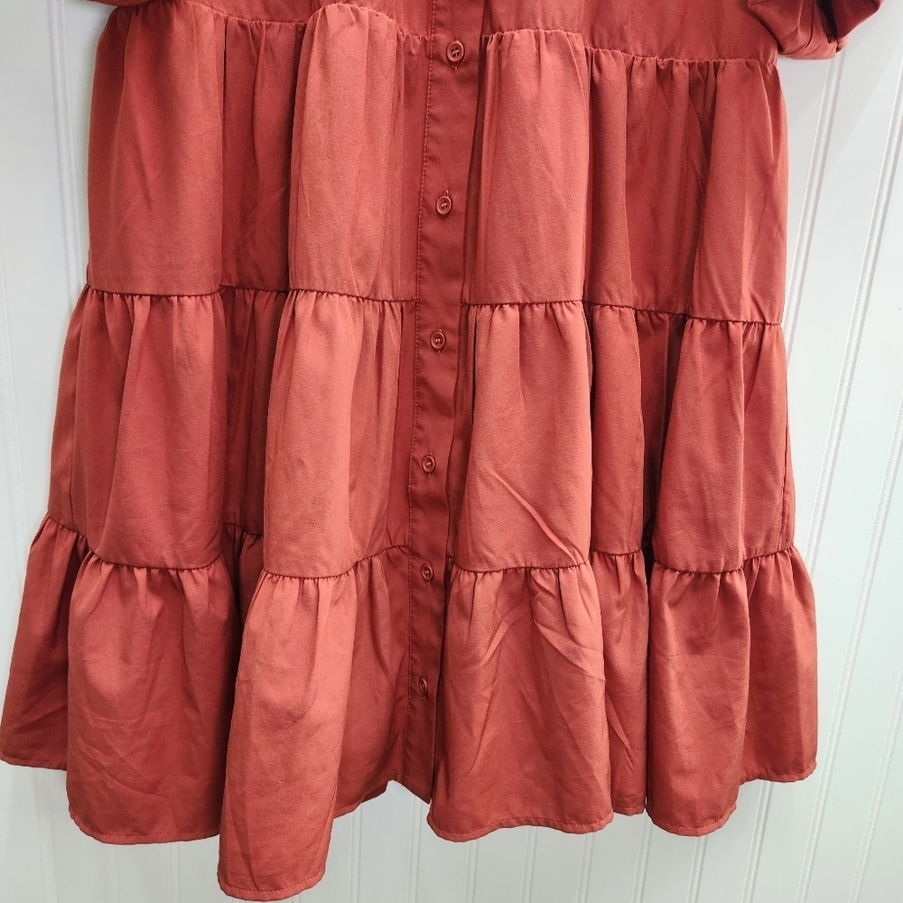 Entro Auburn Cottagecore Boho Puff Sleeve Botton Up Mini Dress Size M. - Picture 5 of 14